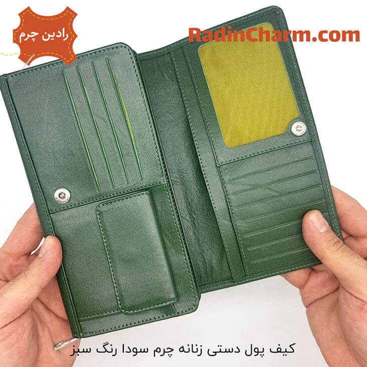 کیف پول دستی زنانه چرم سودا رنگ سبز