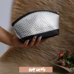 کیف ارایشی مدل حصیری نقره ای